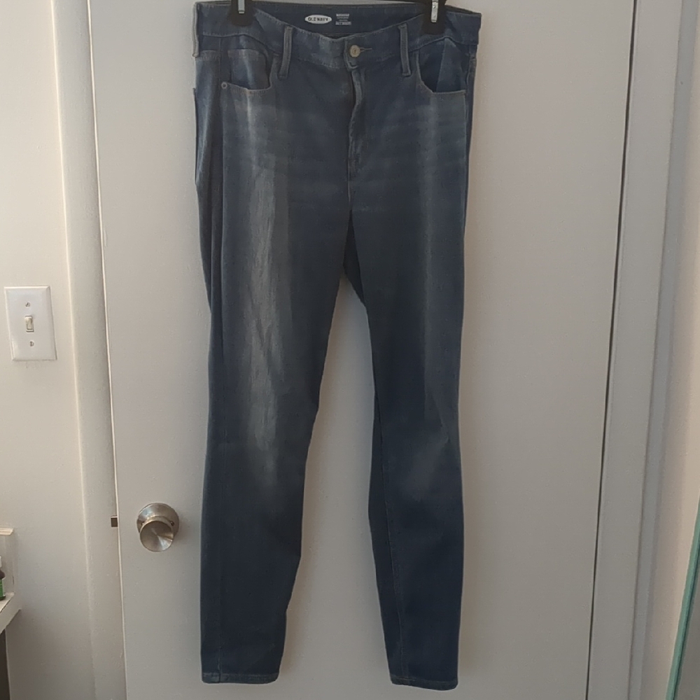 Old Navy Women's Rockstar Super Skinny High Rise 24/7 Sculpt Blue Jeans